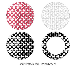 Grupo de rompecabezas redondo en colores diferentes,
Ilustración del vector
