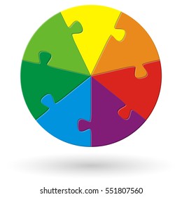 round puzzle with seven options in different colors