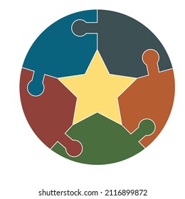 A round puzzle with star in between - Conceptual Illustration ,  saturated color , vector , icon