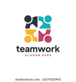 Logo de trabajo en equipo de rompecabezas redondo - símbolo de círculo de colaboración y unidad