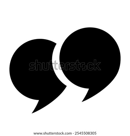 Round quotation marks icons are black on a white background. Quotes, isolated vector icons in the form of commas. Vector illustration.