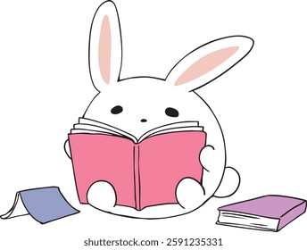 A round rabbit reading a book.