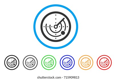 Round Radar icon. Vector illustration style is a flat iconic round radar gray rounded symbol inside light blue circle with black, gray, green, blue, red, orange color variants.