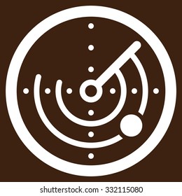 Round Radar vector icon. Style is flat symbol, white color, rounded angles, brown background.