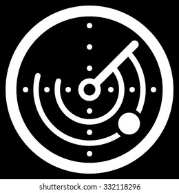 Round Radar vector icon. Style is flat symbol, white color, rounded angles, black background.