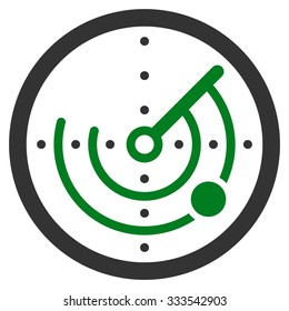Round Radar vector icon. Style is bicolor flat symbol, green and gray colors, rounded angles, white background.