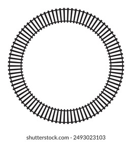 Round railroad frame. Rail road element top view. Railway ring. Train track circle isolated on white background. Fence or stairs texture. Vector graphic illustration.