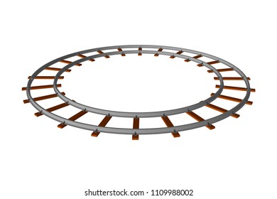 Round railway track. Isolated on white background. 3d Vector illustration.