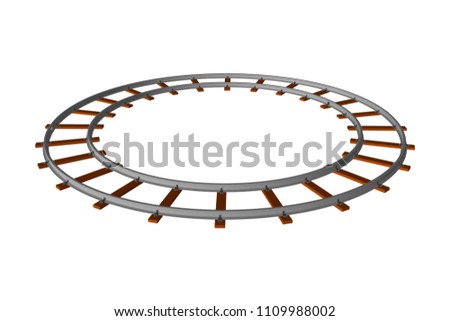 Round railway track. Isolated on white background. 3d Vector illustration.