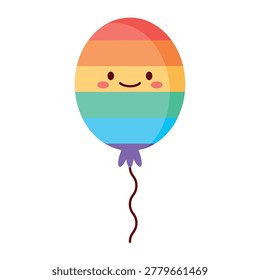 Round rainbow pride balloon mascot with smiling face
