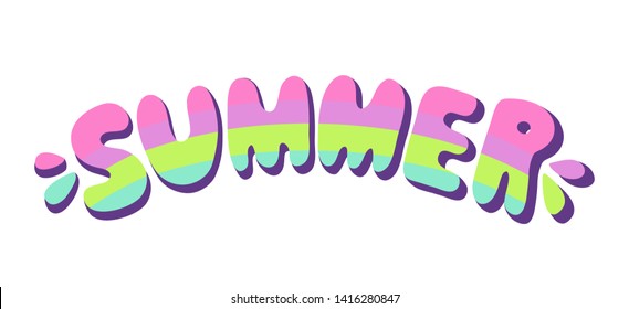 Round Rainbow Summer Lettering .Colorful Horizontal Trendy Word Art For Print On T-shirts,bags Or Poster.Text Isolated On White Background.Vector