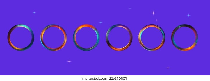 Round rainbow swirl. Multicolor ring, circular spectrum of bright gradient transitions. Swirl icon with a hole. Magic ring rotation effect. Colorful circle, geometric shape. Vector 3d illustration.