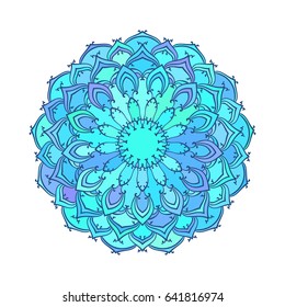 Round random multicolored blue mandala, Isolated design element, Vector illustration