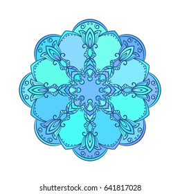 Round random multicolored blue mandala, Isolated design element, Vector illustration