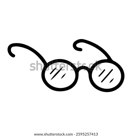 Round reading glasses. Hand drawn doodle. Doctor accessory. Vector outline art illustration.