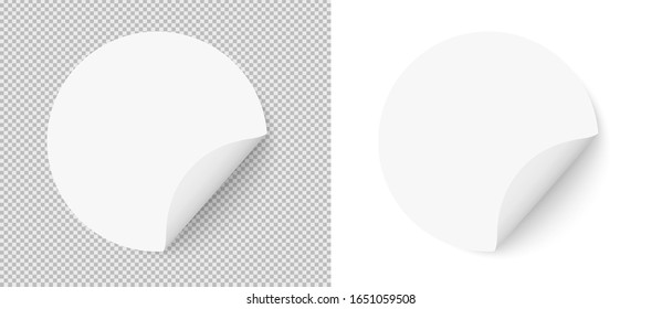 Round realistic paper sticker template. Isolated on gray background. Vector illustration
