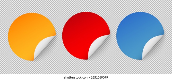 Round realistic paper sticker template. Isolated on gray background. Vector illustration