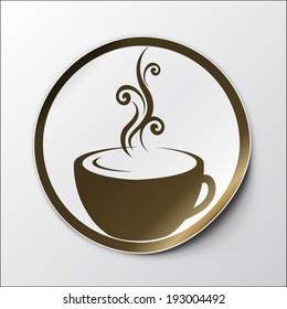 Round realistic sticker of a Cup / Mug of hot drink (coffee, tea etc). Shadow and peeled corner