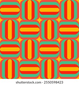 Round rectangle in alternating side seamless pattern. Abstract geometric background of colorful yellow, green and pink. Minimal shape, simple, candy, modern and happy concept for pattern and textile.