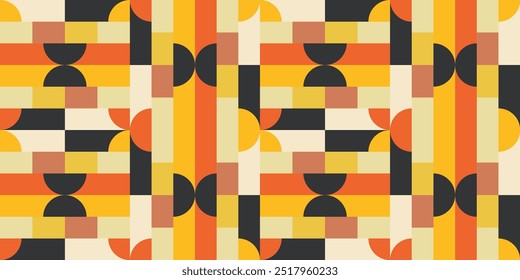 Round and rectangular semicircle abstract mosaic pattern. Section circle pattern. Geometric pattern of identical mosaic shapes