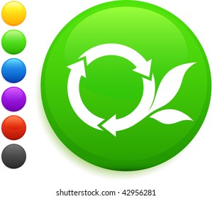 round recycle icon on round internet button original vector illustration 6 color versions included