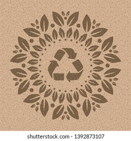 Round Recycling Decoration Ornament. Mandala Look on Nature Paper.