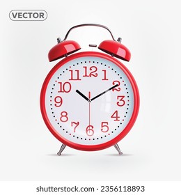 Round red alarm clock on white background. Vector EPS