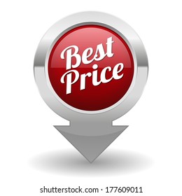 Round red best price button with metallic border