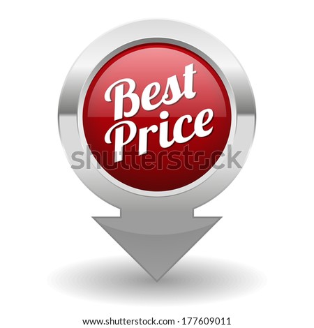 Round red best price button with metallic border