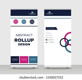 Round red blue Abstract Shapes Modern Exhibition Advertising Trend Business Roll Up Banner Stand Poster Brochure flat design template creative concept. White background Roll Up EPS. Presentation