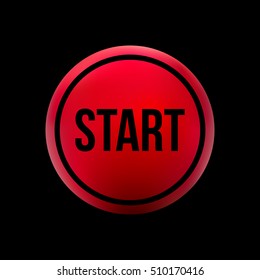Round red button start. Vector simple illustration