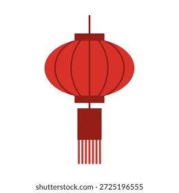 Round red Chinese lantern with long tassels for festive atmosphere in the year 2026.