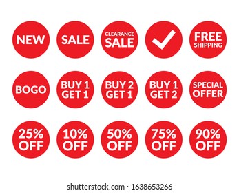 Round Red Discount Label Stickers for Advertising Marketing Sale Badge