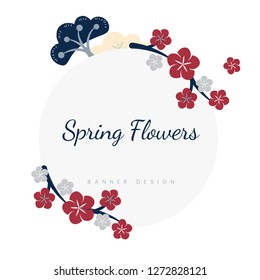 Round red floral badge vector