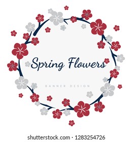 Round red floral badge vector