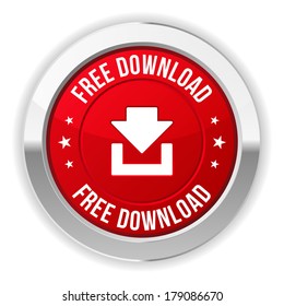 Round red free download button with metallic border
