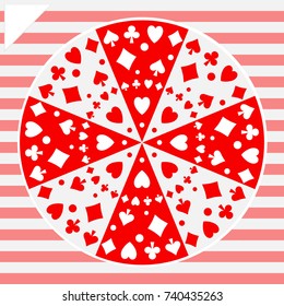 Round red geometric vector pattern of playing card icons.