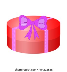Round red gift box with bow. Vector EPS10