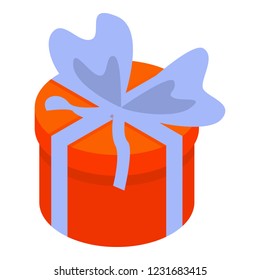 Round red gift box icon. Isometric of round red gift box vector icon for web design isolated on white background