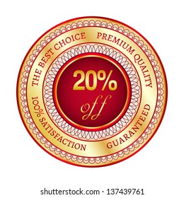 Round red and gold sticker or label on 20 percent discount