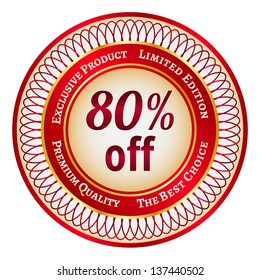 Round red and gold sticker or label on 80 percent discount