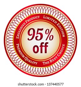 Round red and gold sticker or label on 95 percent discount