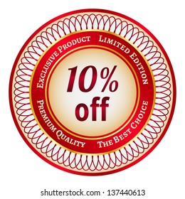 Round red and gold sticker or label on 10 percent discount
