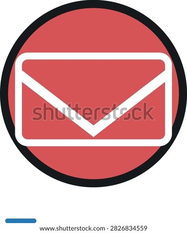 Round red graphic element with flat mail symbol. Perfect for web design buttons newsletter signups and contact us sections.