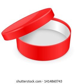 Round red hat box. Open empty carton.  Vector illustration isolated on white background