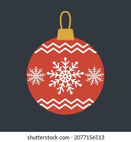Round Red Holiday Ornament Isolated with Gold Top and Winter Decorative Motives. Part of a set