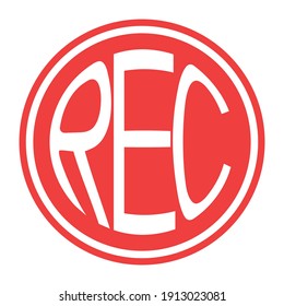 Round red icon rec button, vector record button with text rec