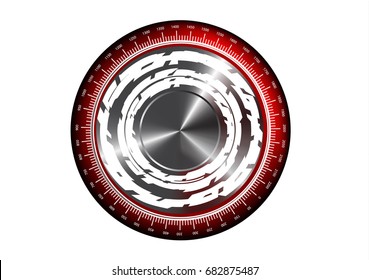 Round red logo on white background, line
