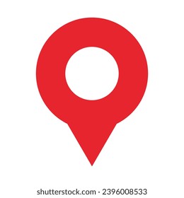 Round red map pin icon. Vector.