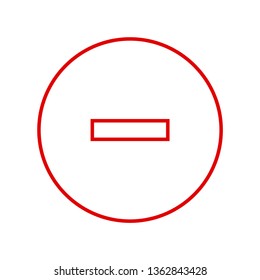 Round red minus sign thin line icon, button, remove, negative symbol on white background